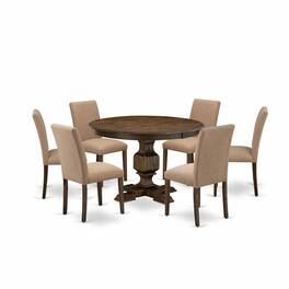 East West Furniture - 7 Piece Dining Room Table Set Contains a Wooden Dining Table and 6 Light Sable Linen Fabric Kitchen - Multi-Color