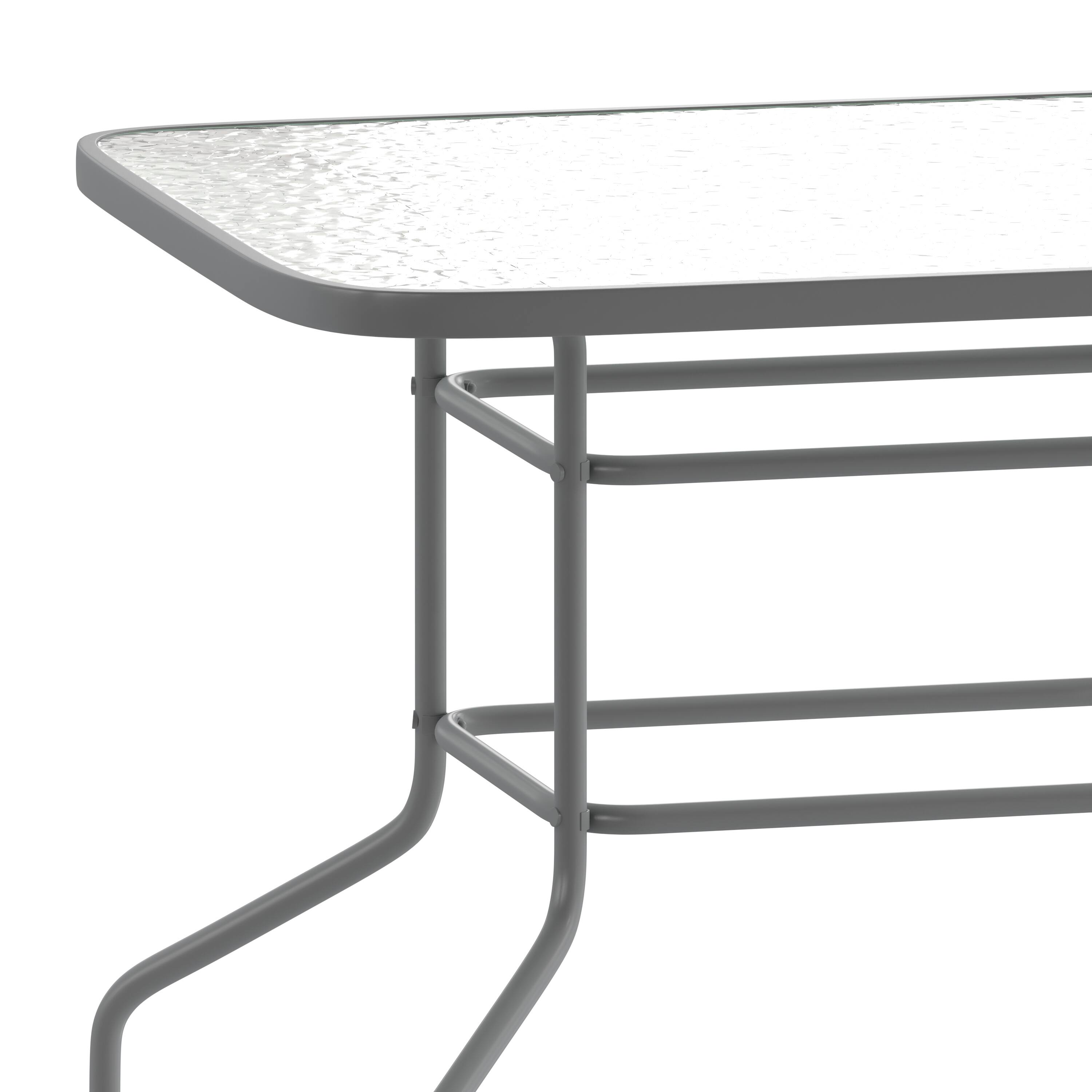 Alt View 9. Emma + Oliver - 31.5" x 55" Rectangular Tempered Glass Metal Table with Umbrella Hole - Clear Top/Silver Frame.