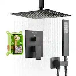 VEVOR - Shower Faucet Set, Rainfall Bathroom Shower System with 12-Inch Square Rain Shower Head and Handheld Spray - Matte Black