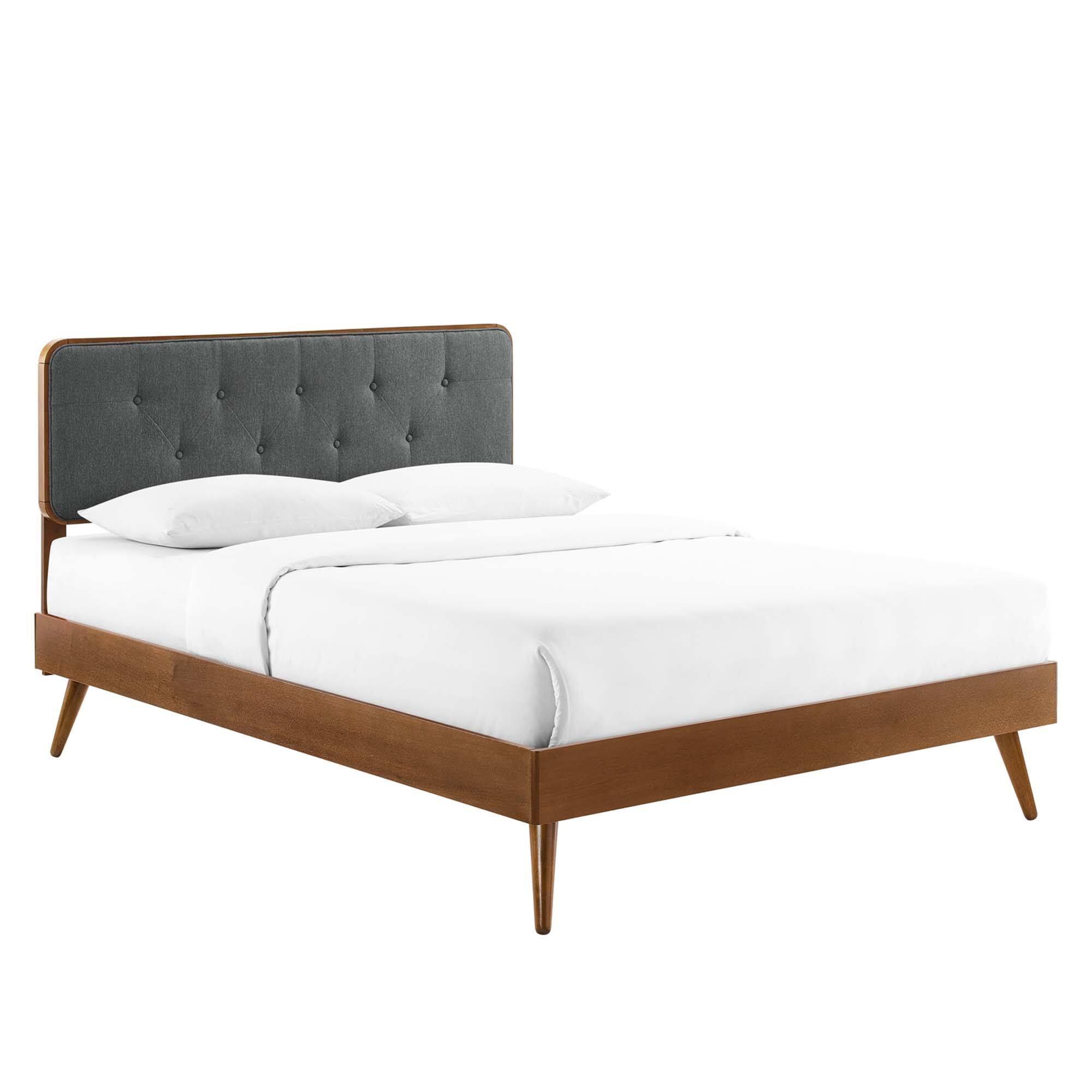 Angle. Modway - Celine Channel Tufted Performance Velvet Queen Platform Bed - Red.
