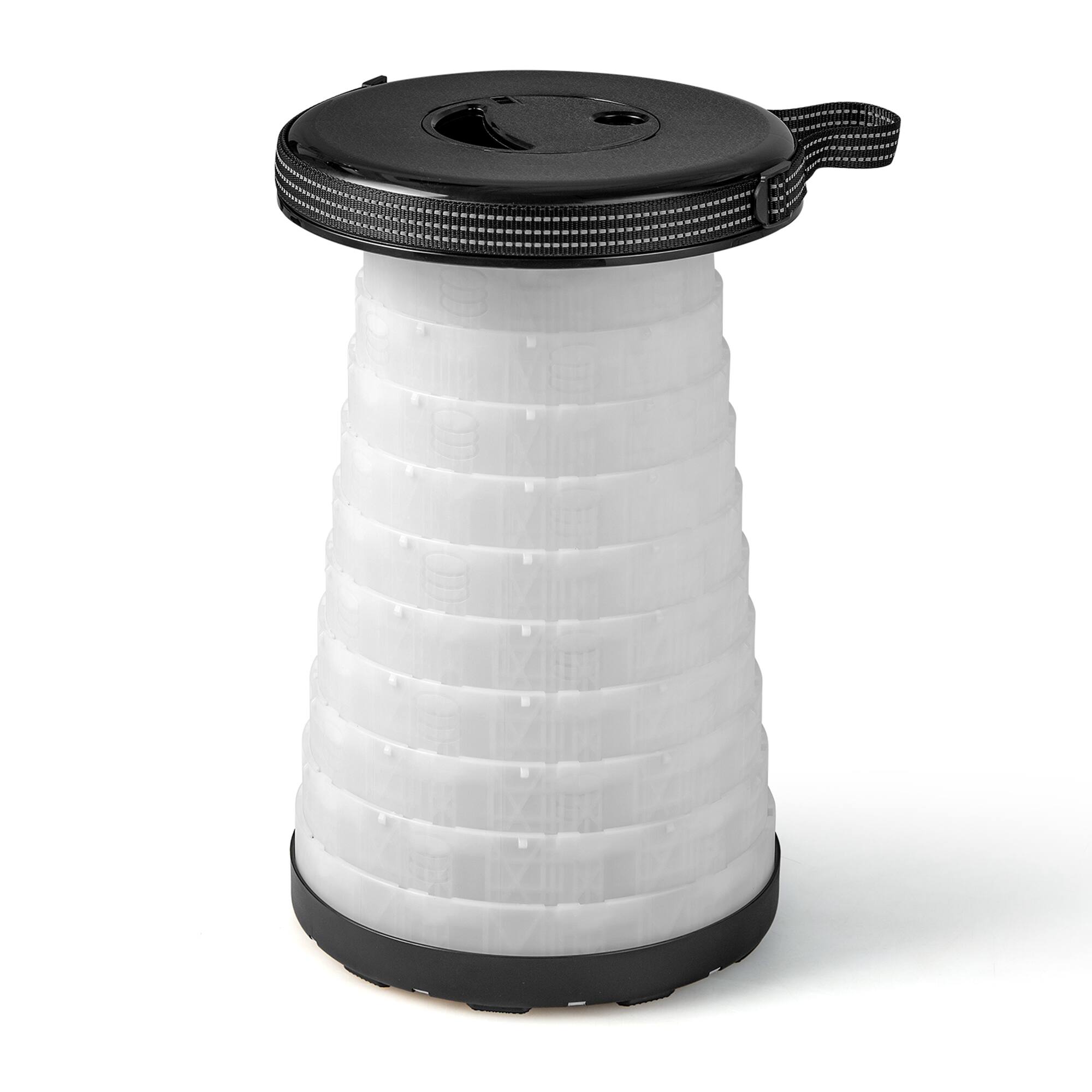 Angle. Costway - 3-Piece Folding Table Stool Set with a Camping Table & 2 Retractable LED Stools - Black+White.