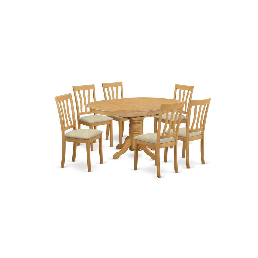 Back. East West Furniture - AVAT7-OAK-C 7 Pc Dinette Table set - Kitchen dinette Table and 6 Dining Chairs - Oak.