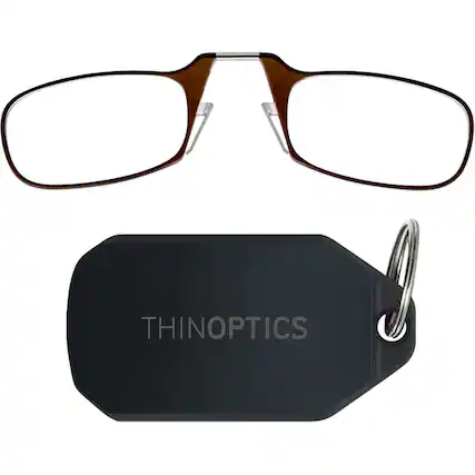 Front. ThinOptics - 2.0 Reading Glasses with Black KeyChain - Brown.