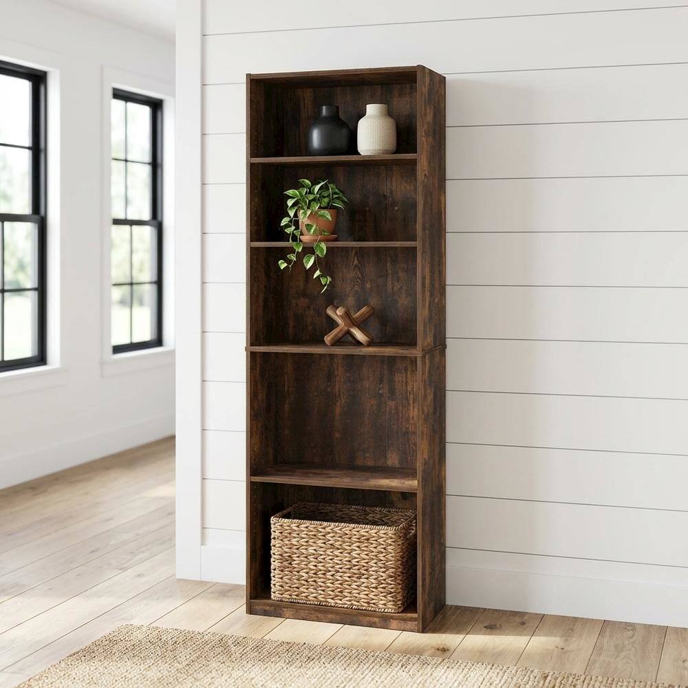 Angle. FurniFact - 5-tier adjustable shelf bookcase with Engineered Wood construction - Amber Pine.