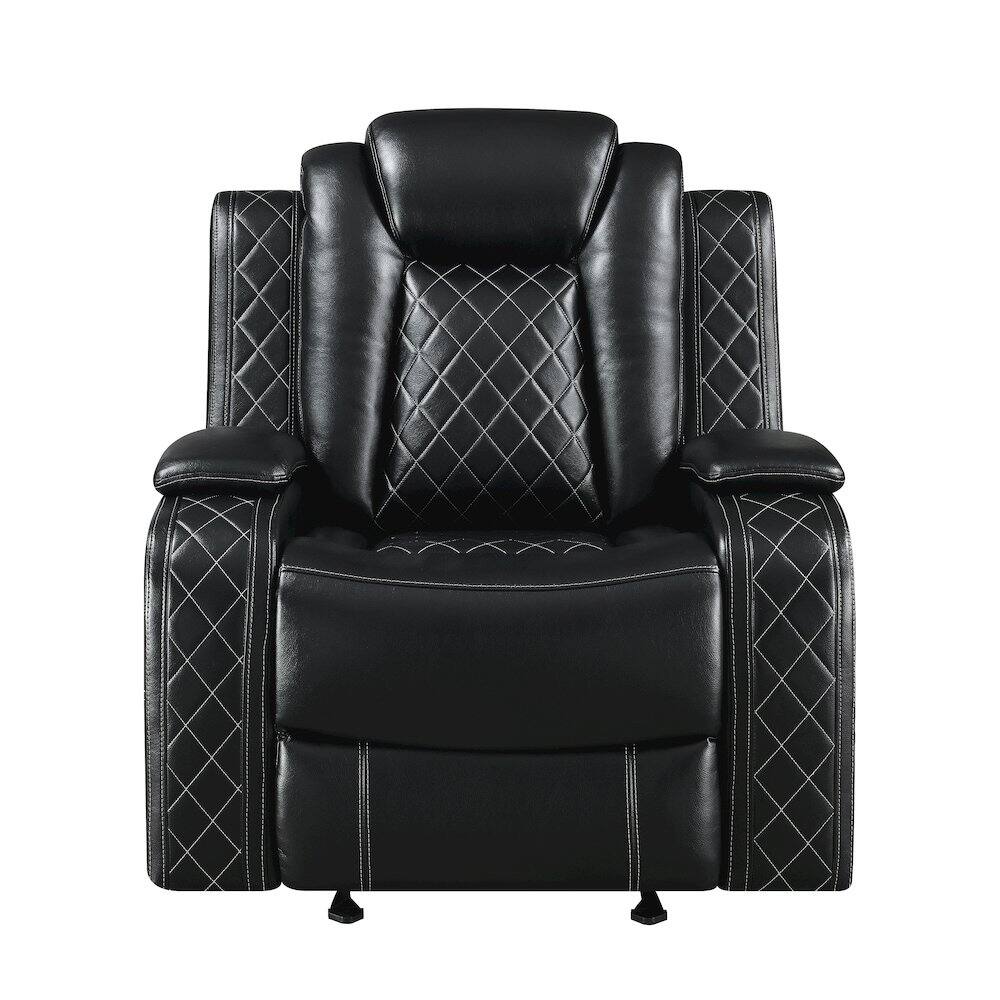 Angle. New Classic Furniture - Orion II Faux Leather Glider Recliner - Black.