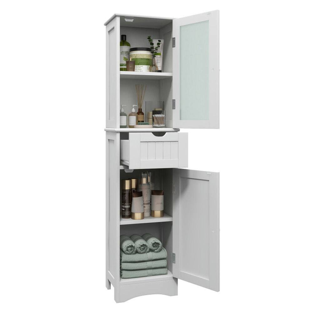 Angle. Pefilos - Tall Floor Storage Cabinet with 2 Doors and 1 Drawer for Bathroom-White, Bathroom Storage Cabinet for Entryway Storage - White.