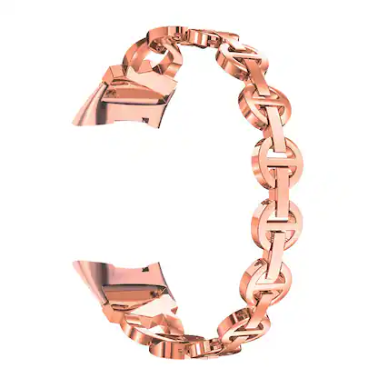 Front. StrapsCo - Evening Link Bracelet Stainless Steel Watch Band Strap For Fitbit Charge 6 - Rose Gold.