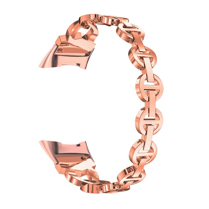 Front. StrapsCo - Evening Link Bracelet Stainless Steel Watch Band Strap For Fitbit Charge 6 - Rose Gold.
