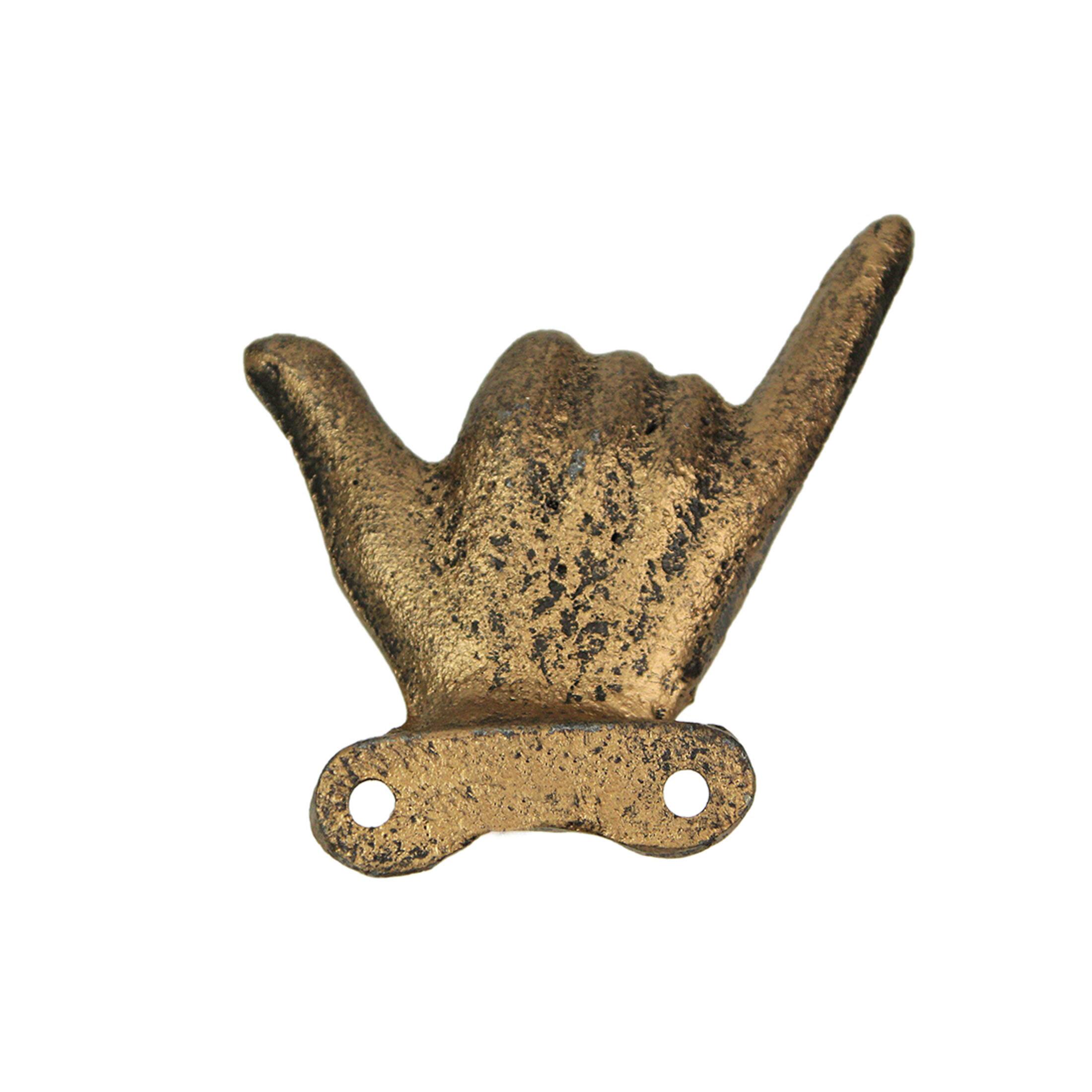 Alt View 8. Zeckos - Set of 3 Antique Gold Cast Iron Hand Gesture Wall Hooks - Yellow.