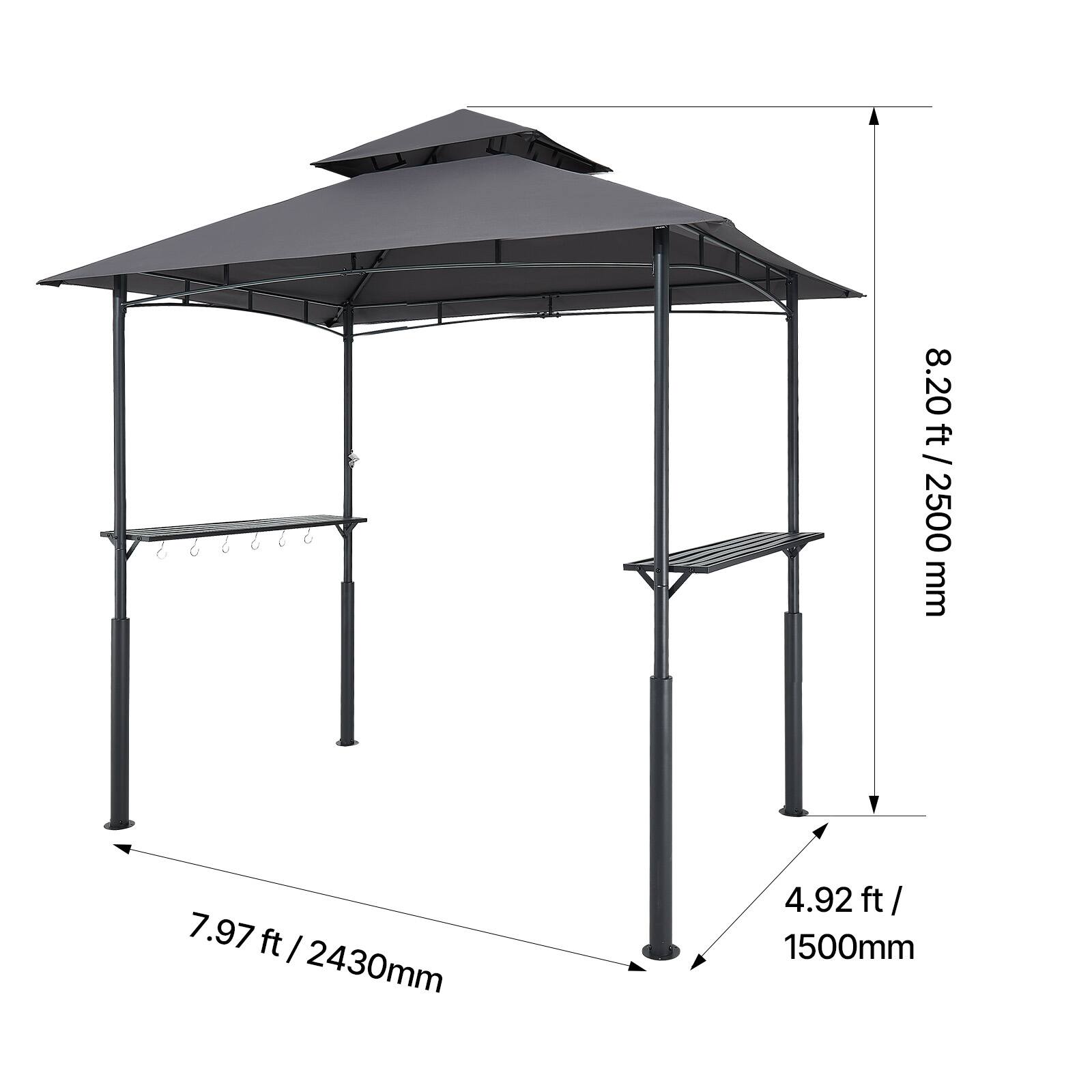 8.20 ft / 2500 mm  
7.97 ft / 2430 mm  
4.92 ft / 1500 mm
