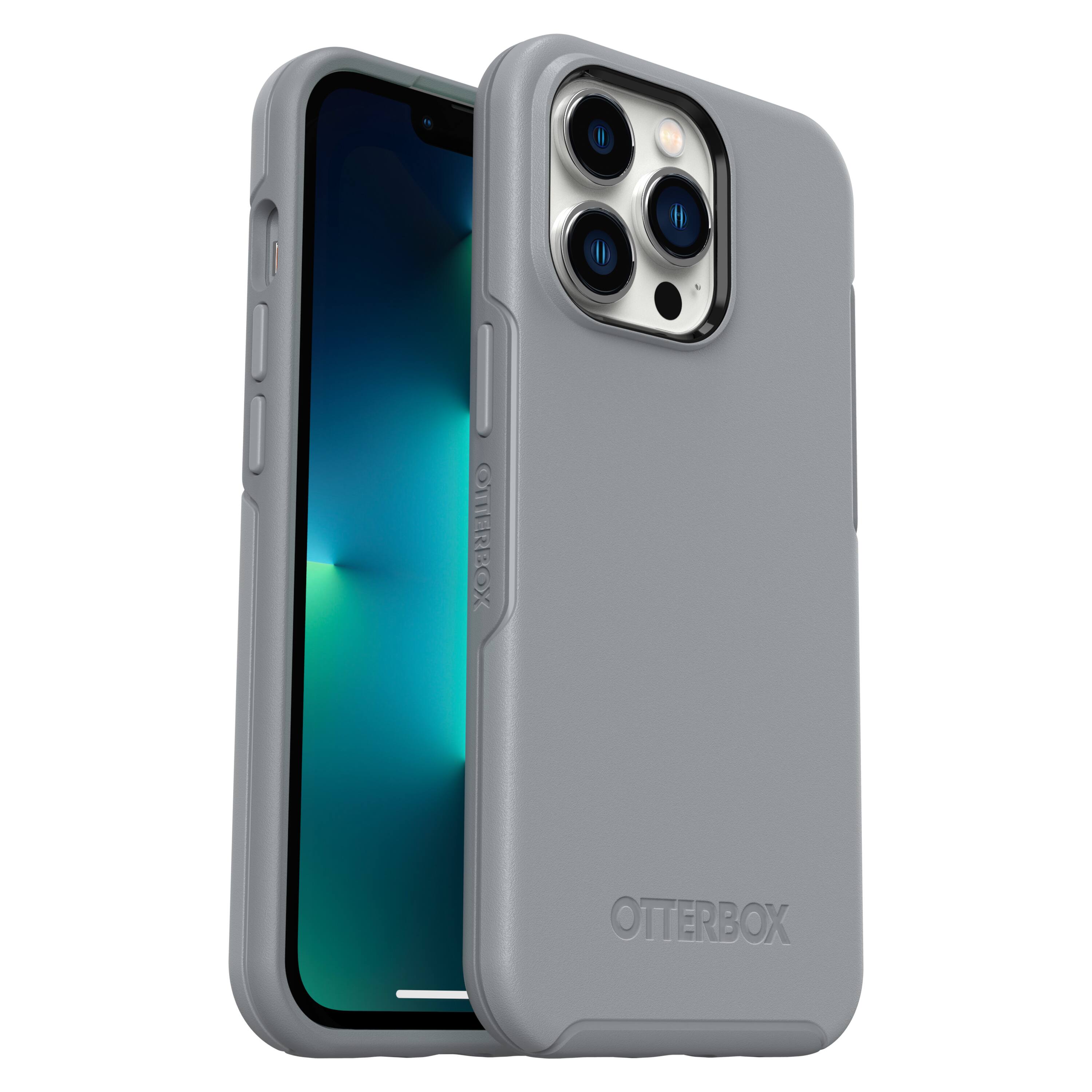 Front. OtterBox - Symmetry Antimicrobial Case for Apple iPhone 13 Pro - Resilience Grey.