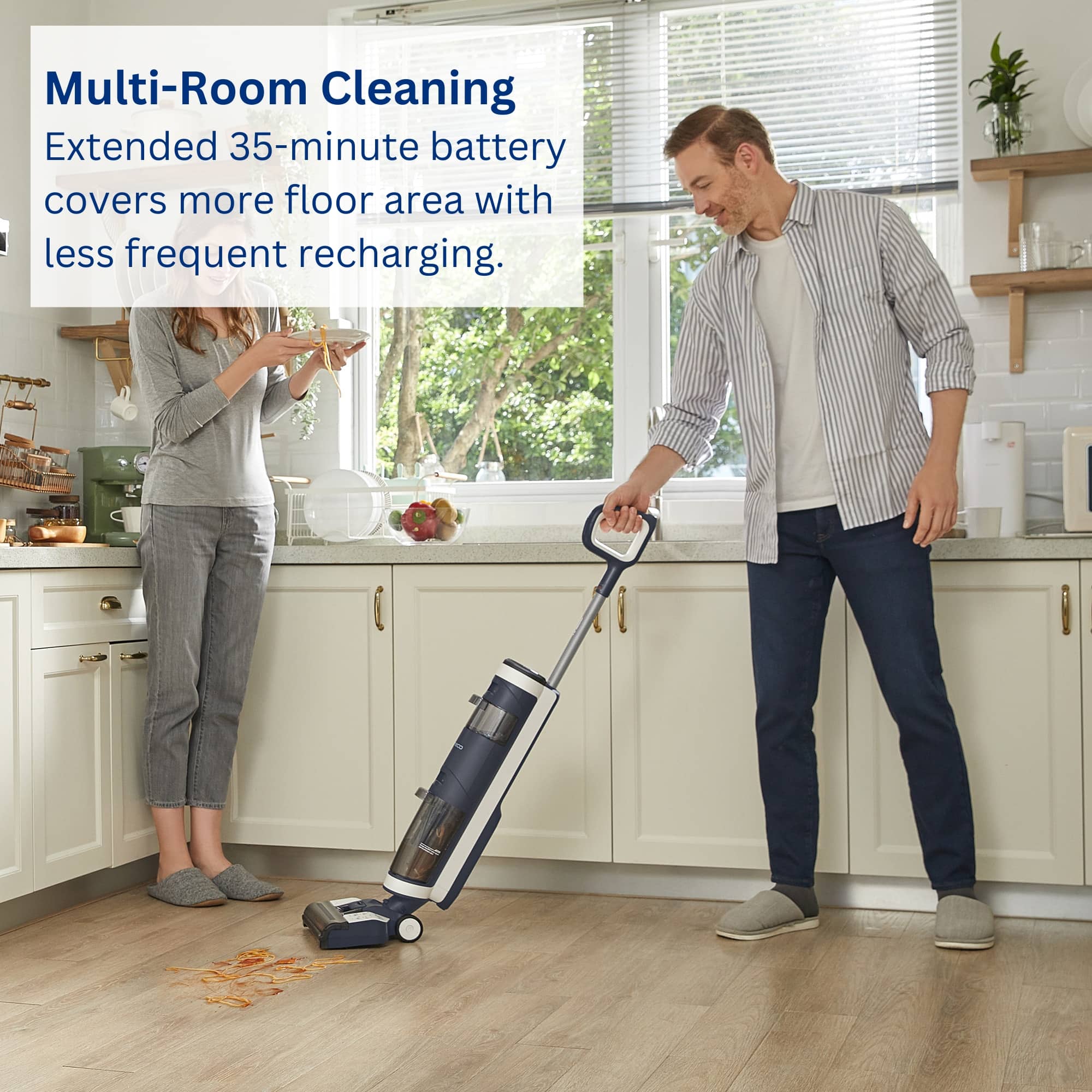 Multi-Room Cleaning: Extended 35-minute battery covers more floor area with less frequent recharging.