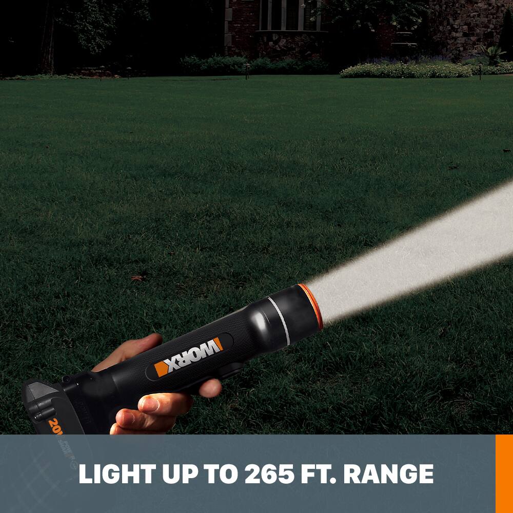 The text on the image reads "WORX 20 SHAR LIGHT UP TO 265 FT. RANGE".