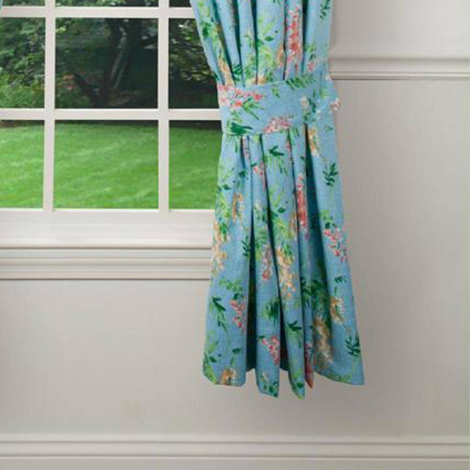 Angle. Ellis Curtain - Ellis Curtain Wisteria Lined Light Blocking Window Curtain Tailored Panel - 50x63" Turquoise - Turquoise.