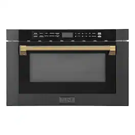 ZLINE - Autograph 24 in. 1.2 cu. ft. Built-in Microwave Drawer and Polished Gold Helix Handle - Black Stainless Steel