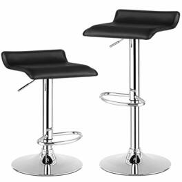 Gymax - Set of 2 PU Leather Swivel Bar Stool Adjustable Kitchen Counter Bar Chairs - Black