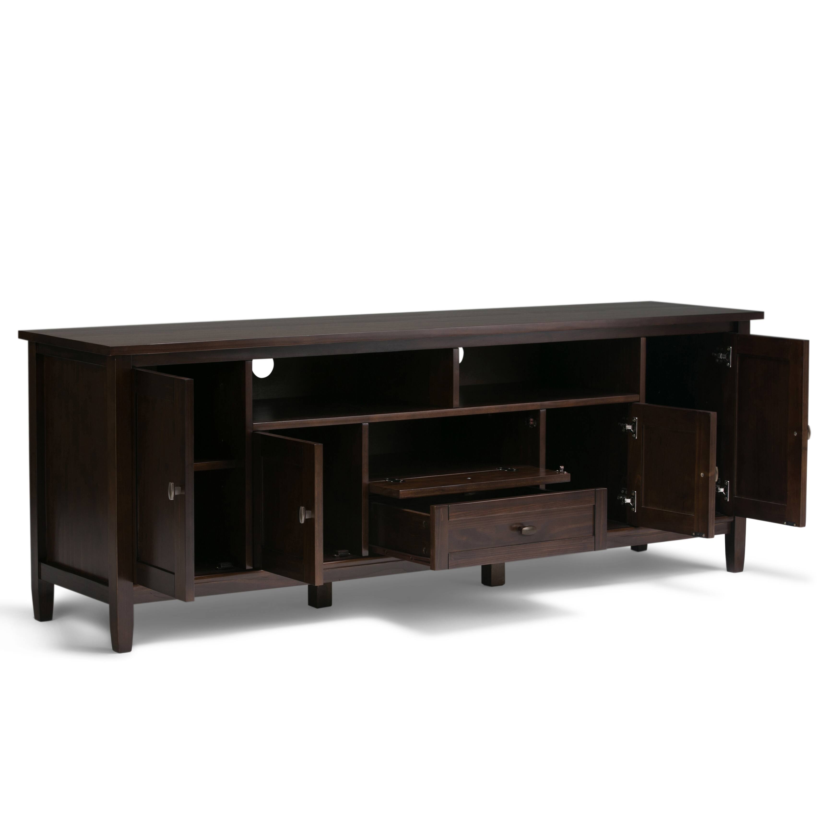 Back. Simpli Home - Warm Shaker 72 inch TV Stand with 26 inch Bookcases (Set of 3) - Tobacco Brown.