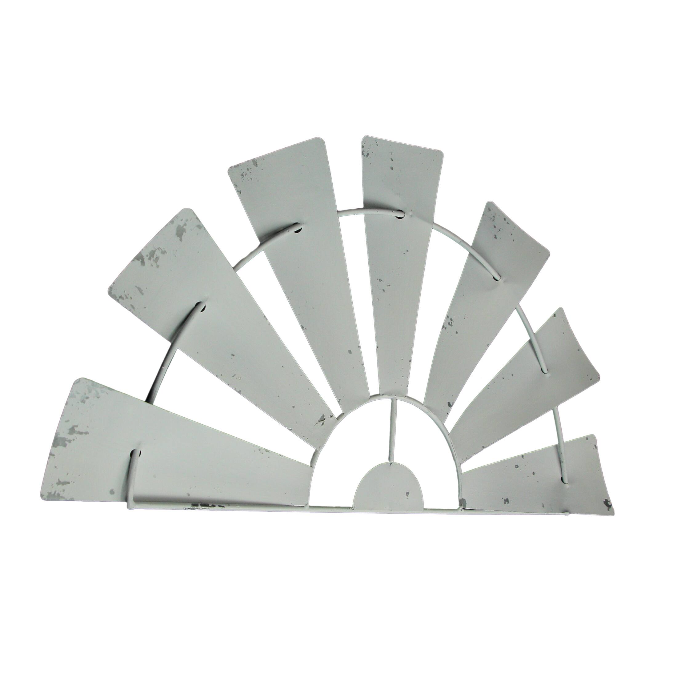 Alt View 1. Zeckos - 24 Inch Weathered White Metal Half-Windmill Wall Sculpture Rustic Home Decor Art - White.