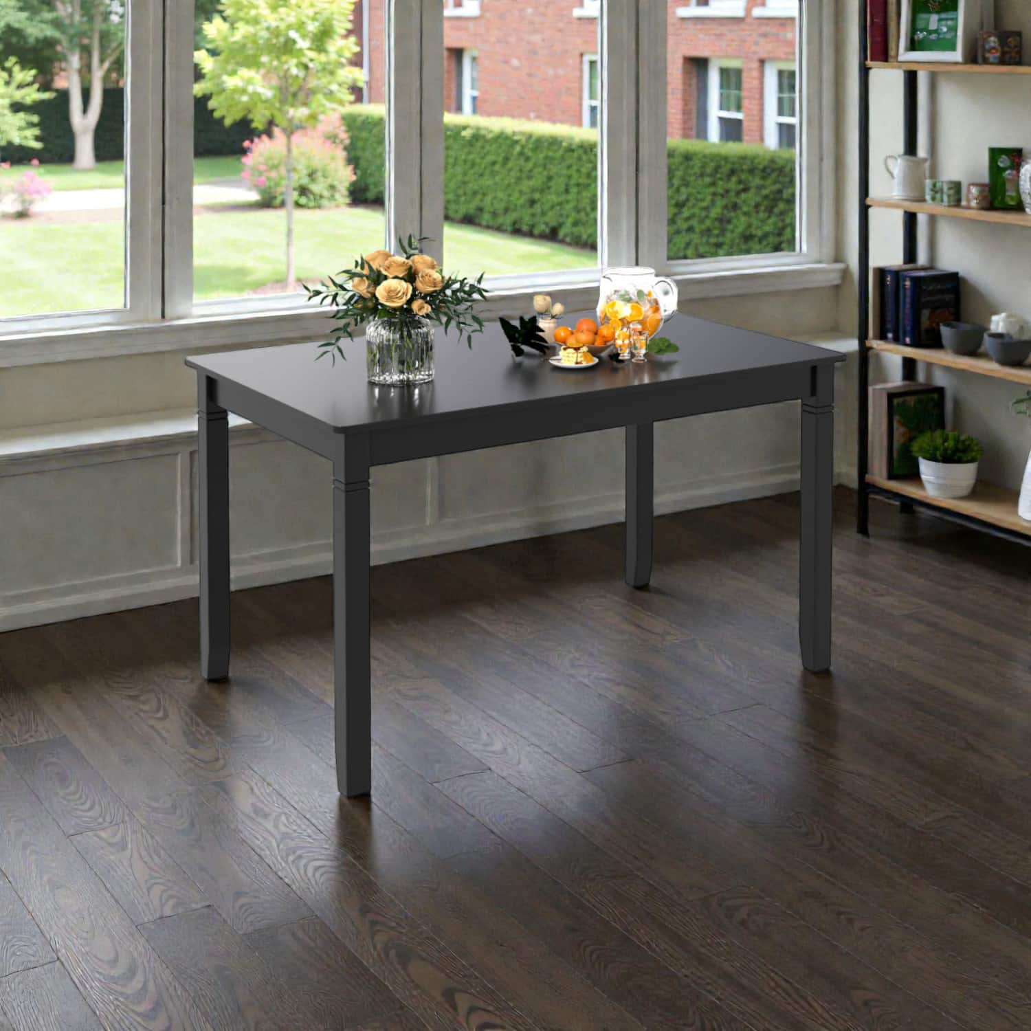 Hivvago - Compact 48-Inch Rectangular Wood Table with Rubberwood Frame - Black