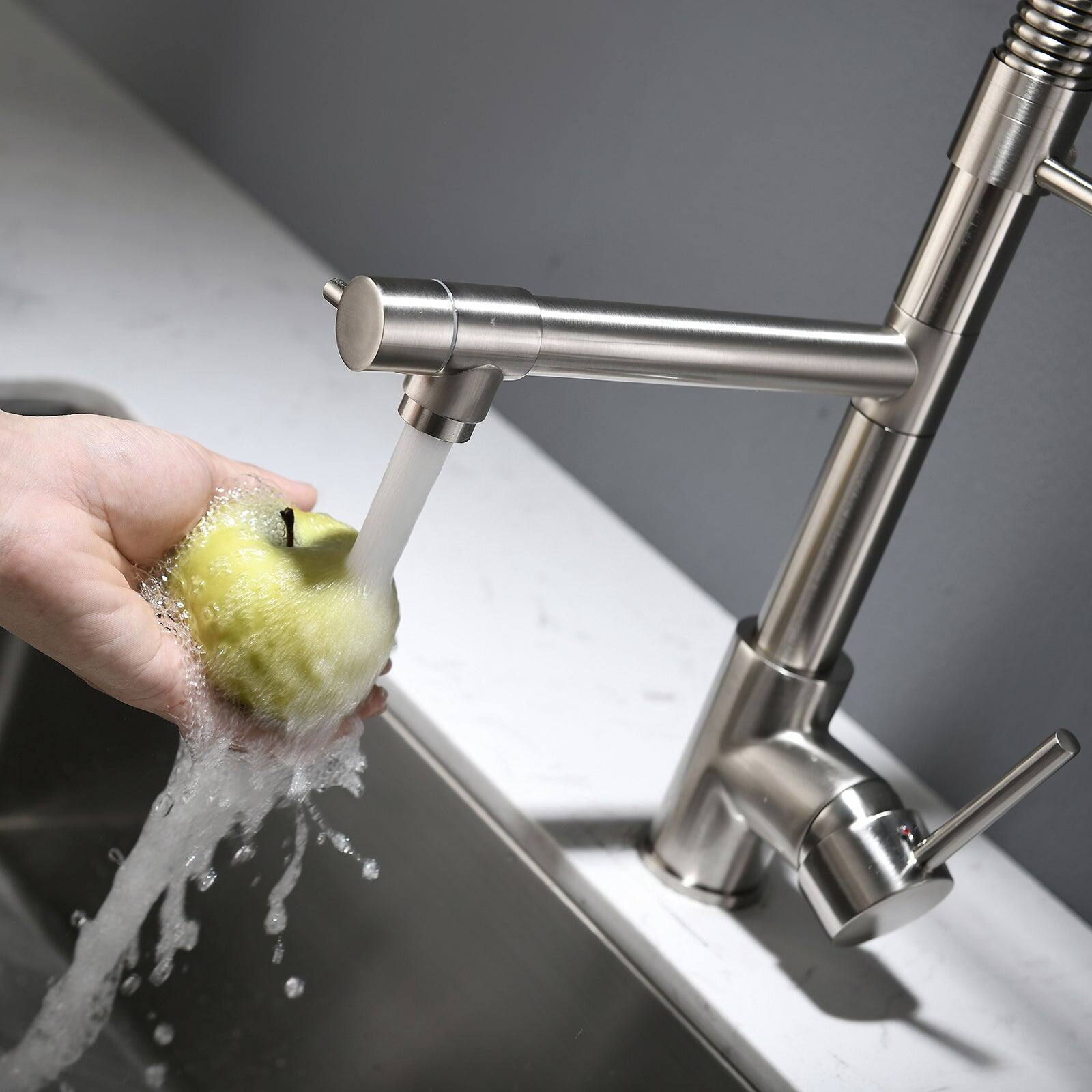 Alt View 8. Boyel Living - Contemporary Single Handle Gooseneck Pull Down Sprayer Kitchen Faucet Brushed Nickel - Brushed Nickel.