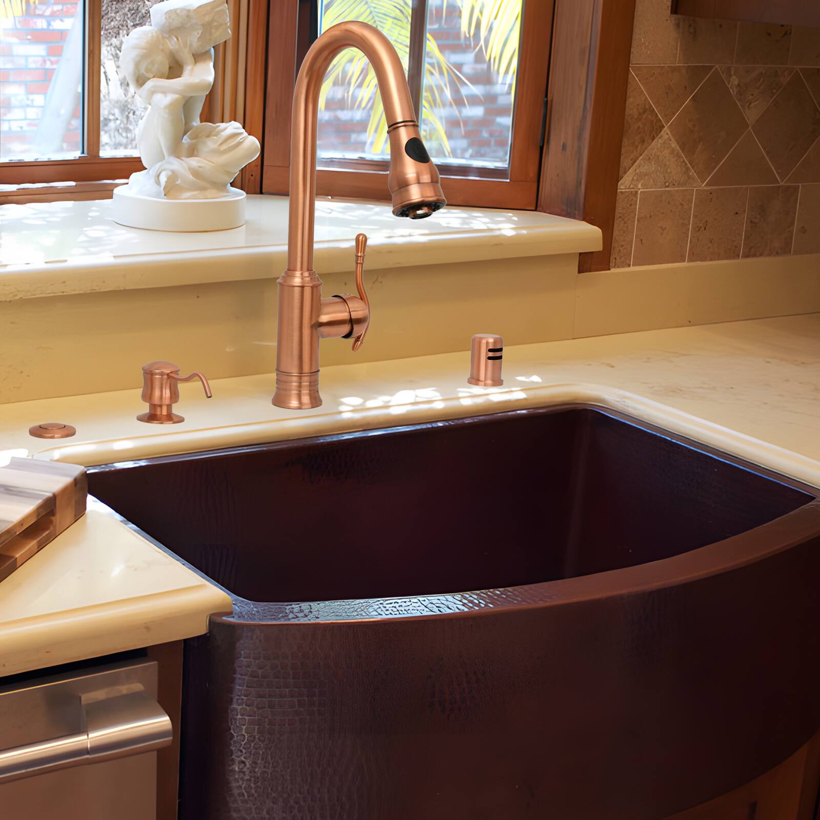 Alt View 5. Akicon - Akicon Solid Brass Single Handle Kitchen Faucet with Pull Down Sprayer in Copper - Copper.