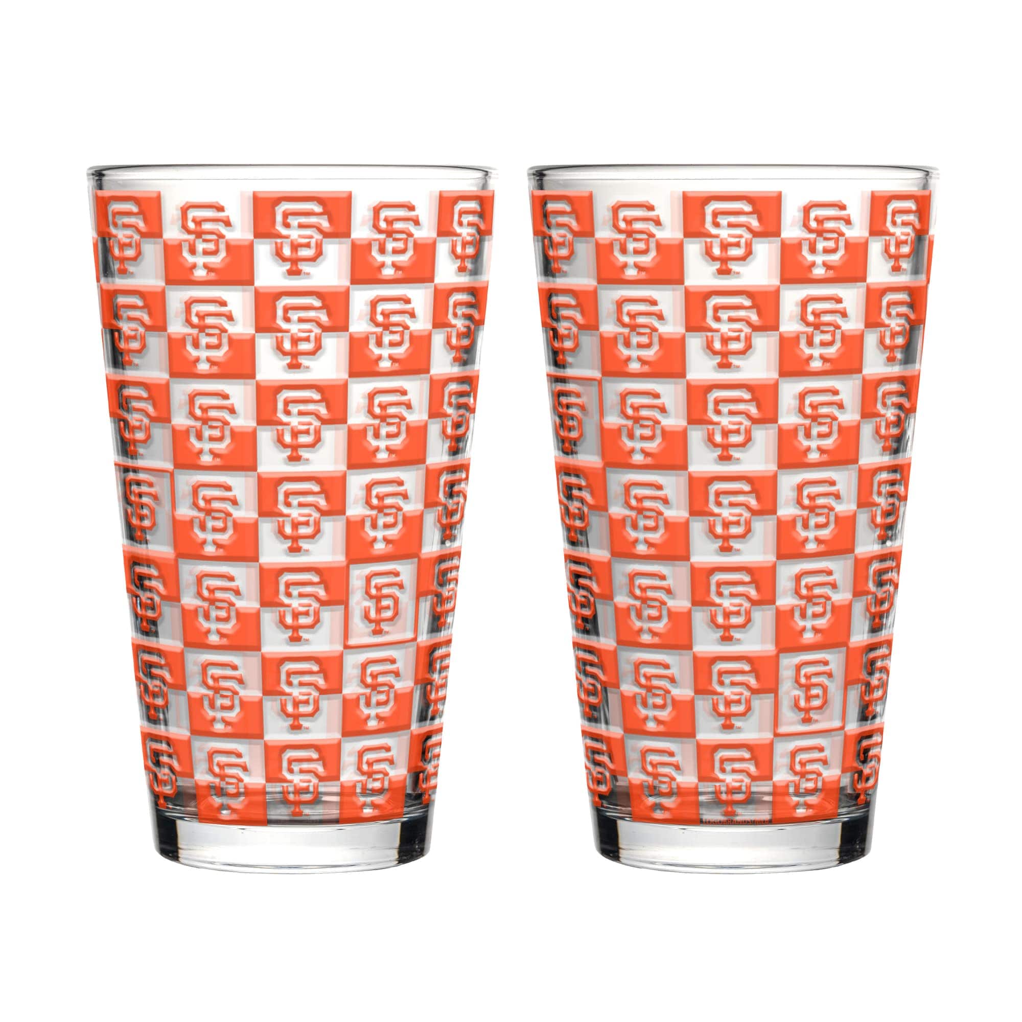 Front. Logo Brands - San Francisco Giants Two-Pack Gridiron Stained 16oz. Pint Glass Set - Multicolor.