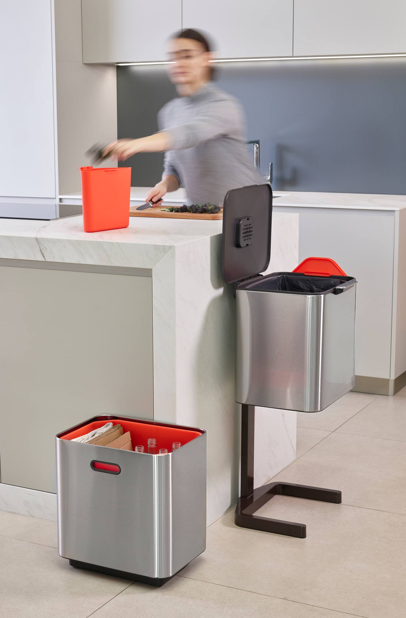 Alt View 3. Joseph Joseph - Totem Max 60-liter Waste & Recycling Dual Kitchen Trash Can - Stainless Steel.