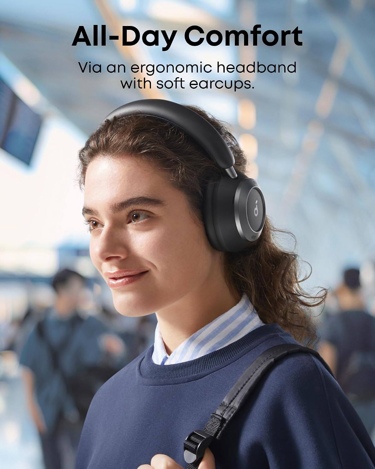 All-Day Comfort  
Via an ergonomic headband with soft earcups.
