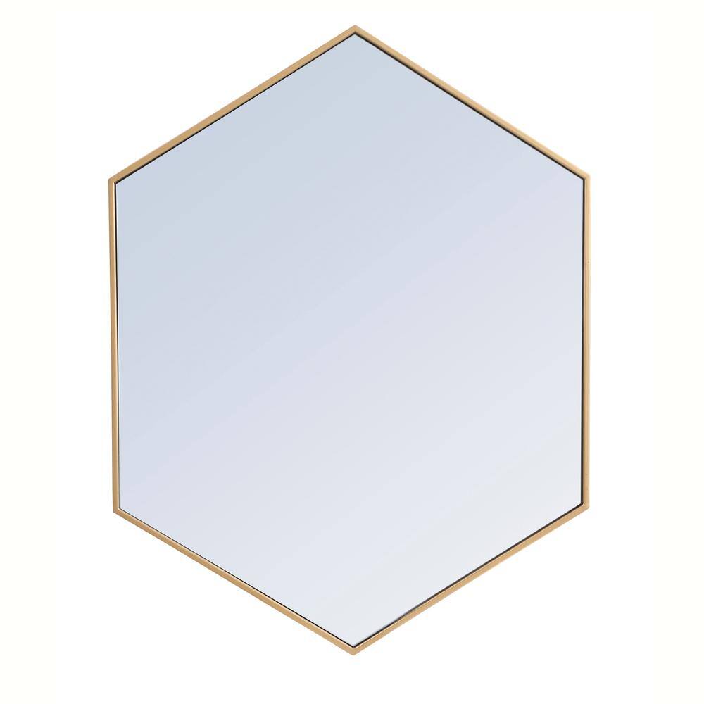 Alt View 2. Elegant Decor - Metal frame hexagon mirror 30 inch in Brass - Brass.