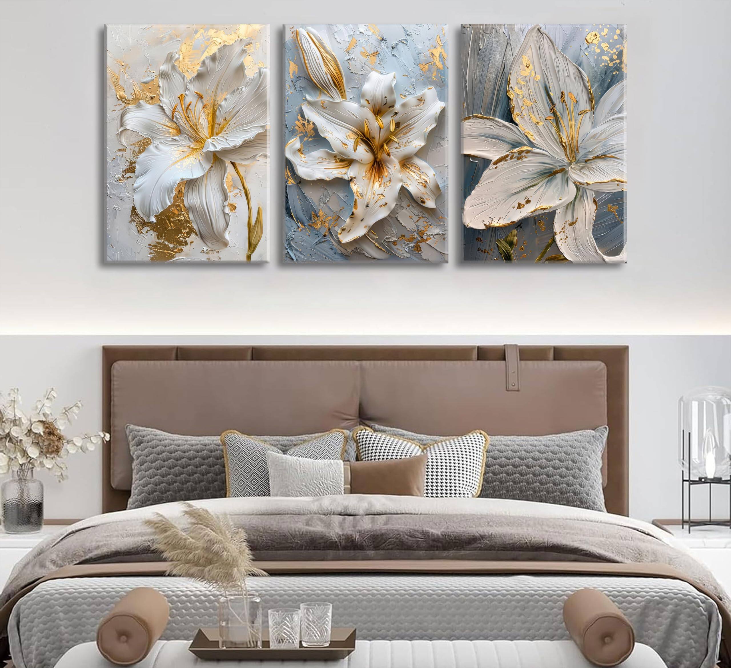 Alt View 4. Hanke - Abstract Golden Flower Canvas Wall Art Boho Foil Blossom Painting Plane Textured 12 x 16 inches - Flower Posters.