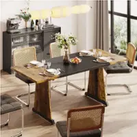 Bestier 70" Wooden Dining Table & Metal Kitchen Table Computer Gaming Desk for Home Office - Brown - Front_Zoom
