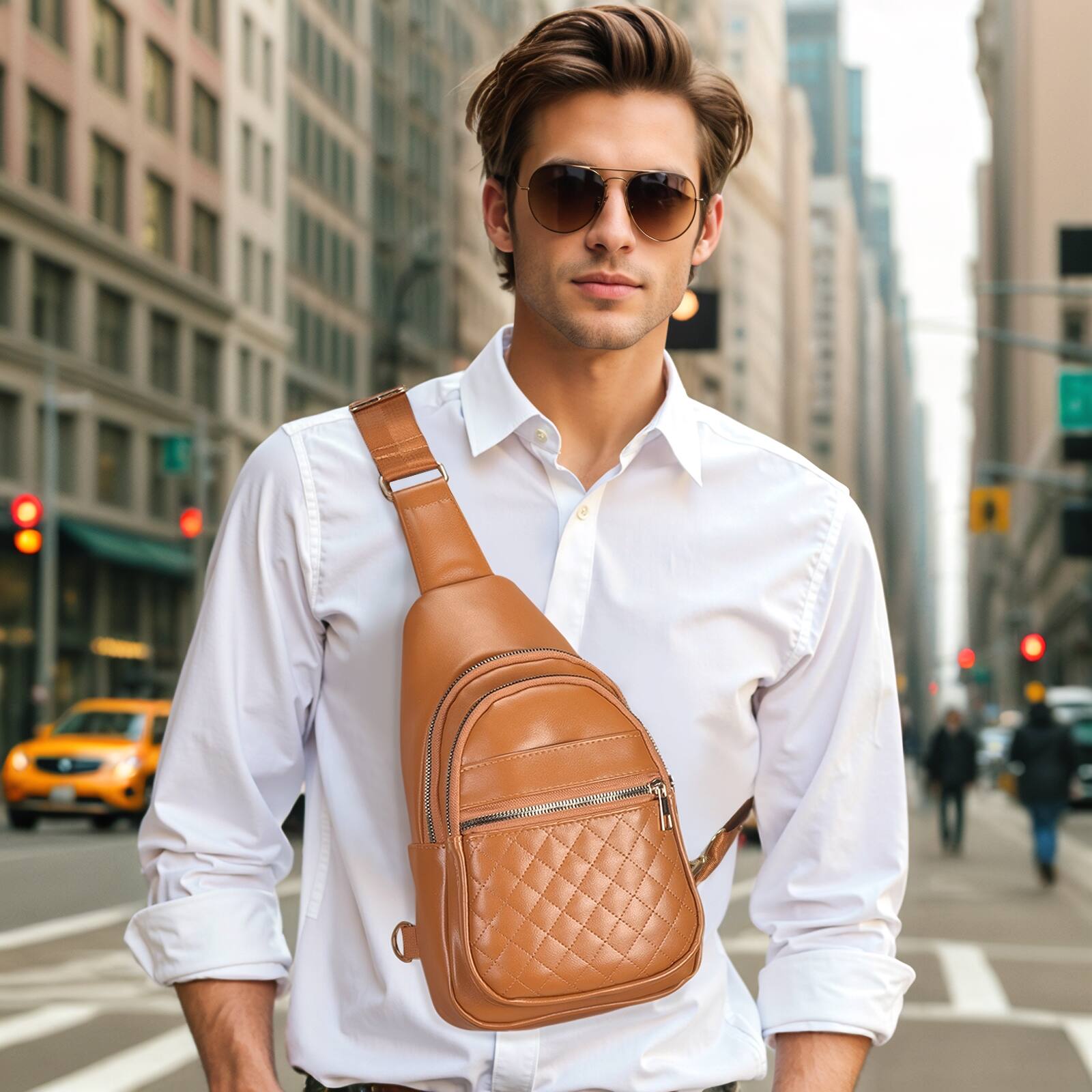 Alt View 2. Unique Bargains - Crossbody Bags for Women Men Leather Sling Bag Cross Body Backpack for Women Casual Chest Bag Daypack for Travel Hiking - Brown.