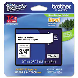 Brother - P-Touch TZE241 0.7 in. x 26.2 ft. TZE Standard Adhesive Laminated Labeling Tape - Black on - White