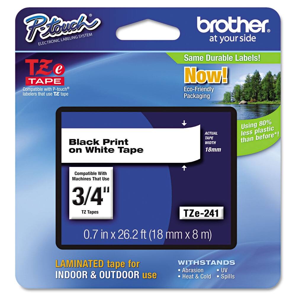 Brother - P-Touch TZE241 0.7 in. x 26.2 ft. TZE Standard Adhesive Laminated Labeling Tape - Black on - White