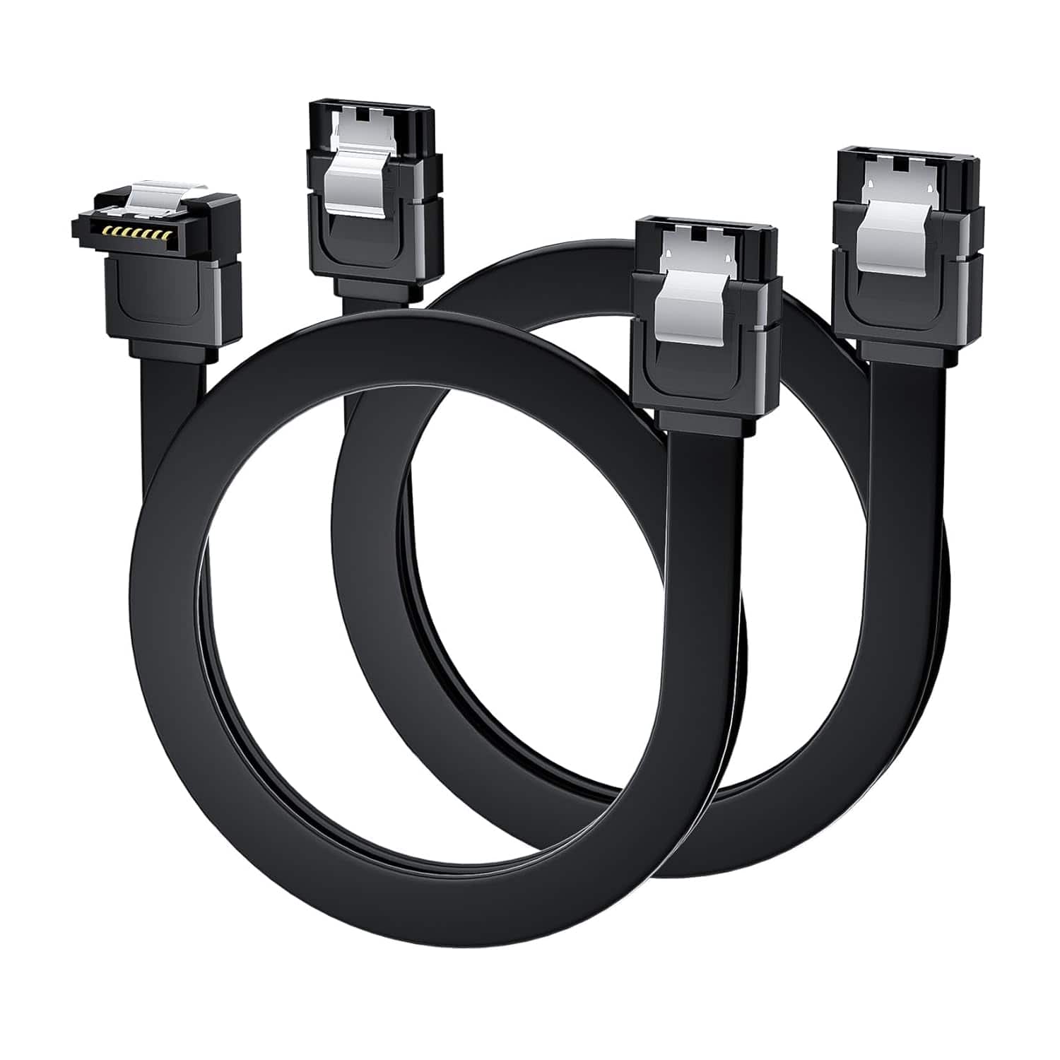 Core Tech - SATA III Data Cable 2-Pack – Right-Angle & Straight 90° SATA 3 Cables, 6Gbps Tangle-Free with Locking Latch for HDD/SSD - Black