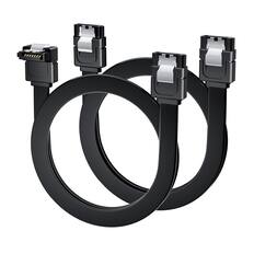 Front. Core Tech - SATA III Data Cable 2-Pack – Right-Angle & Straight 90° SATA 3 Cables, 6Gbps Tangle-Free with Locking Latch for HDD/SSD - Black.