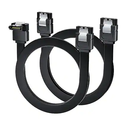 Front. Core Tech - SATA III Data Cable 2-Pack – Right-Angle & Straight 90° SATA 3 Cables, 6Gbps Tangle-Free with Locking Latch for HDD/SSD - Black.