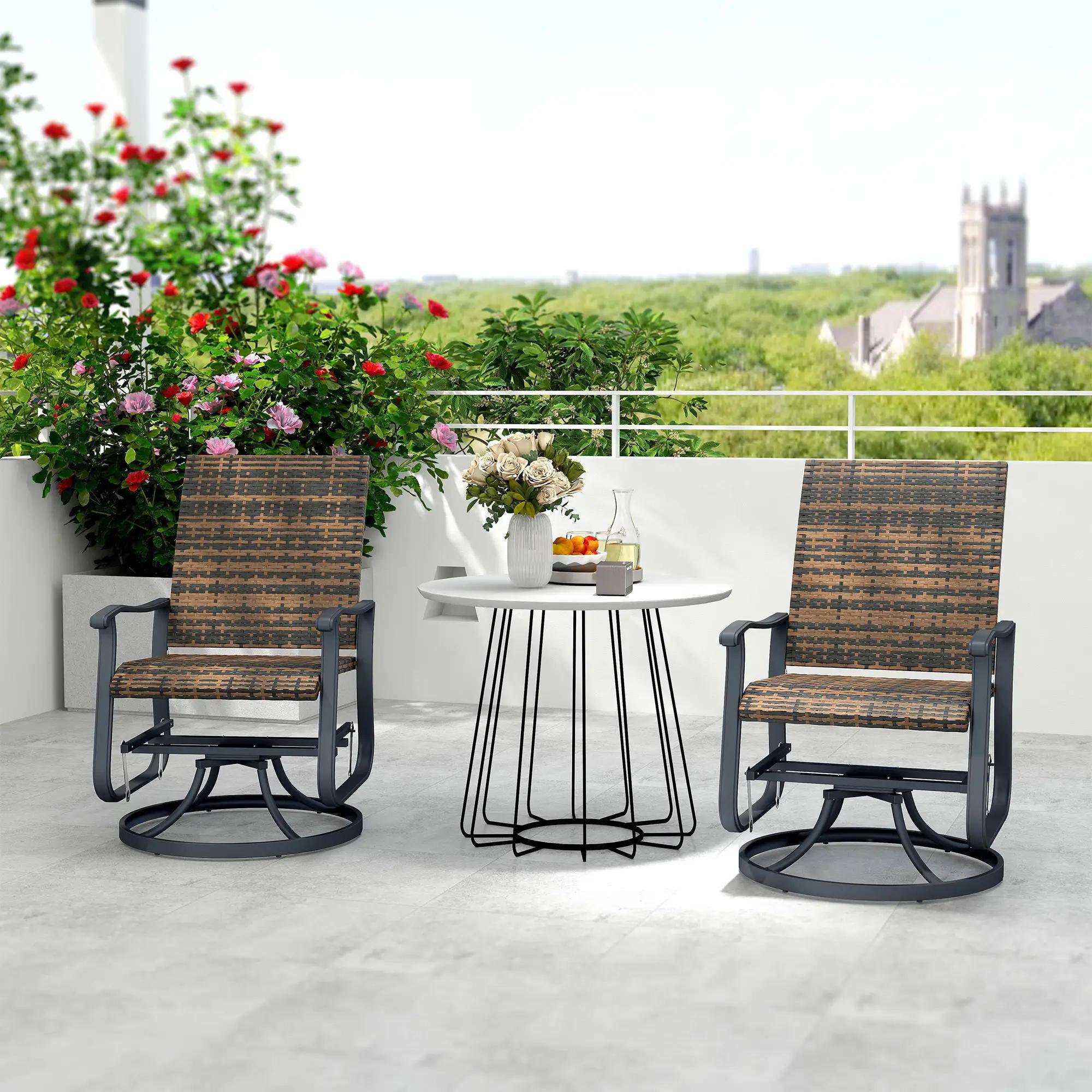 Alt View 1. Resenkos - Resenkos Wicker Rattan Swivel Glider Chairs, High-Back, Steel Frame, Brown Set of 2, Patio Seating,Brown - Brown.