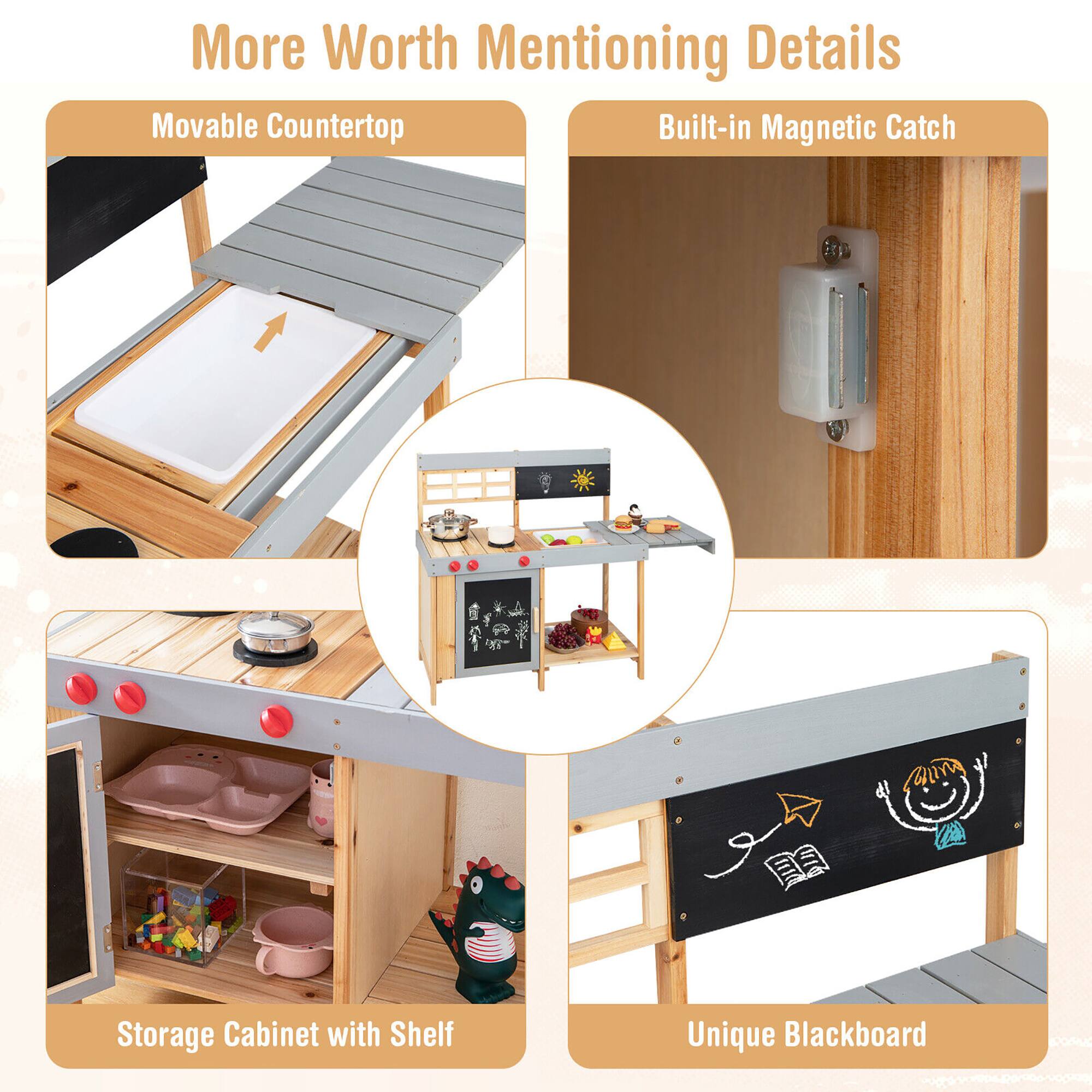 More Worth Mentioning Details

- Movable Countertop
- Built-in Magnetic Catch
- Storage Cabinet with Shelf
- Unique Blackboard