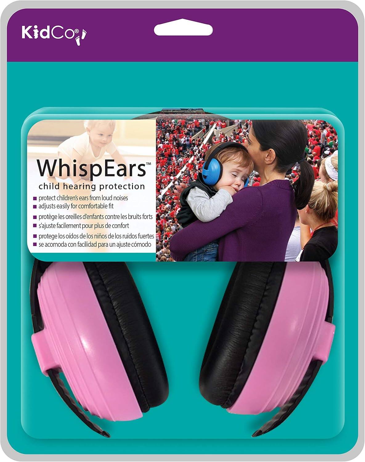 KidCo®

WhispEars™  
child hearing protection

- protect children's ears from loud noises
- adjusts easily for comfortable fit
- protège les oreilles d'enfants contre les bruits forts
- s'ajuste facilement pour plus de confort
- protege los oídos de los niños de los ruidos fuertes
- se acomoda con facilidad para un ajuste cómodo