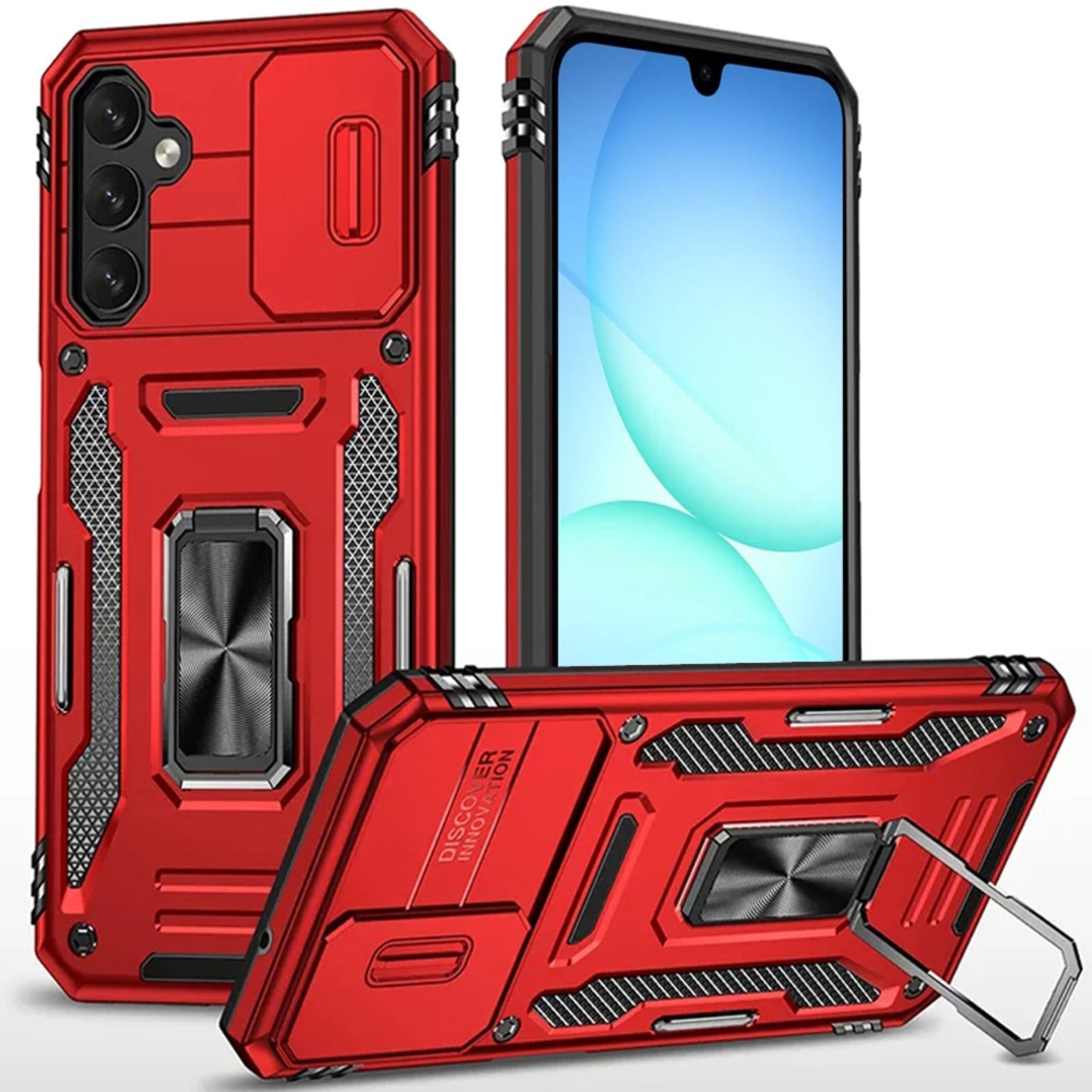 Kitcheniva - Sliding Lens with Magnetic Ring Stand Plus Tempered Glass For Samsung A17 5G Case - Red price history on PriceWatchPro