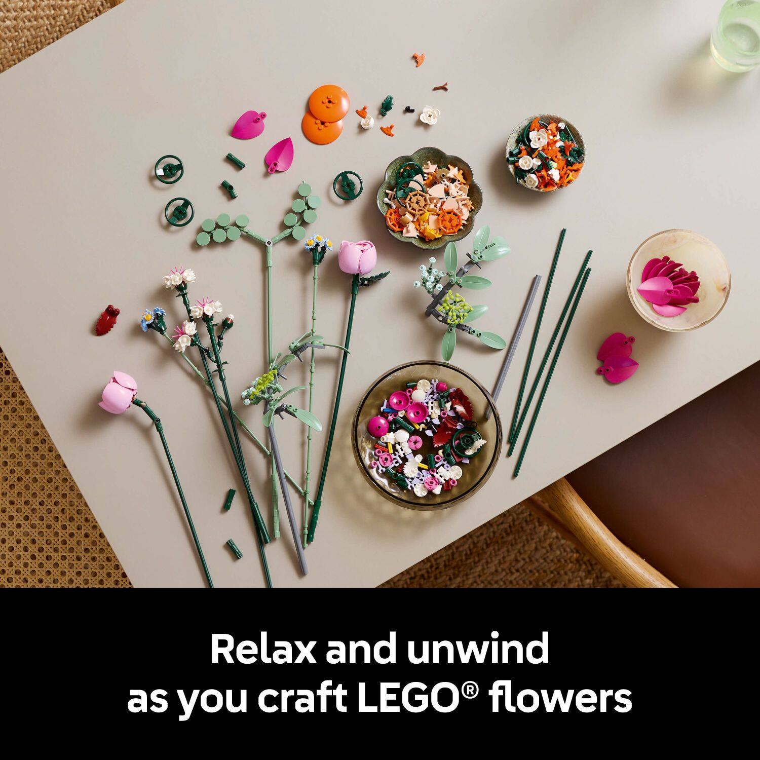 Relax and unwind as you craft LEGO® flowers