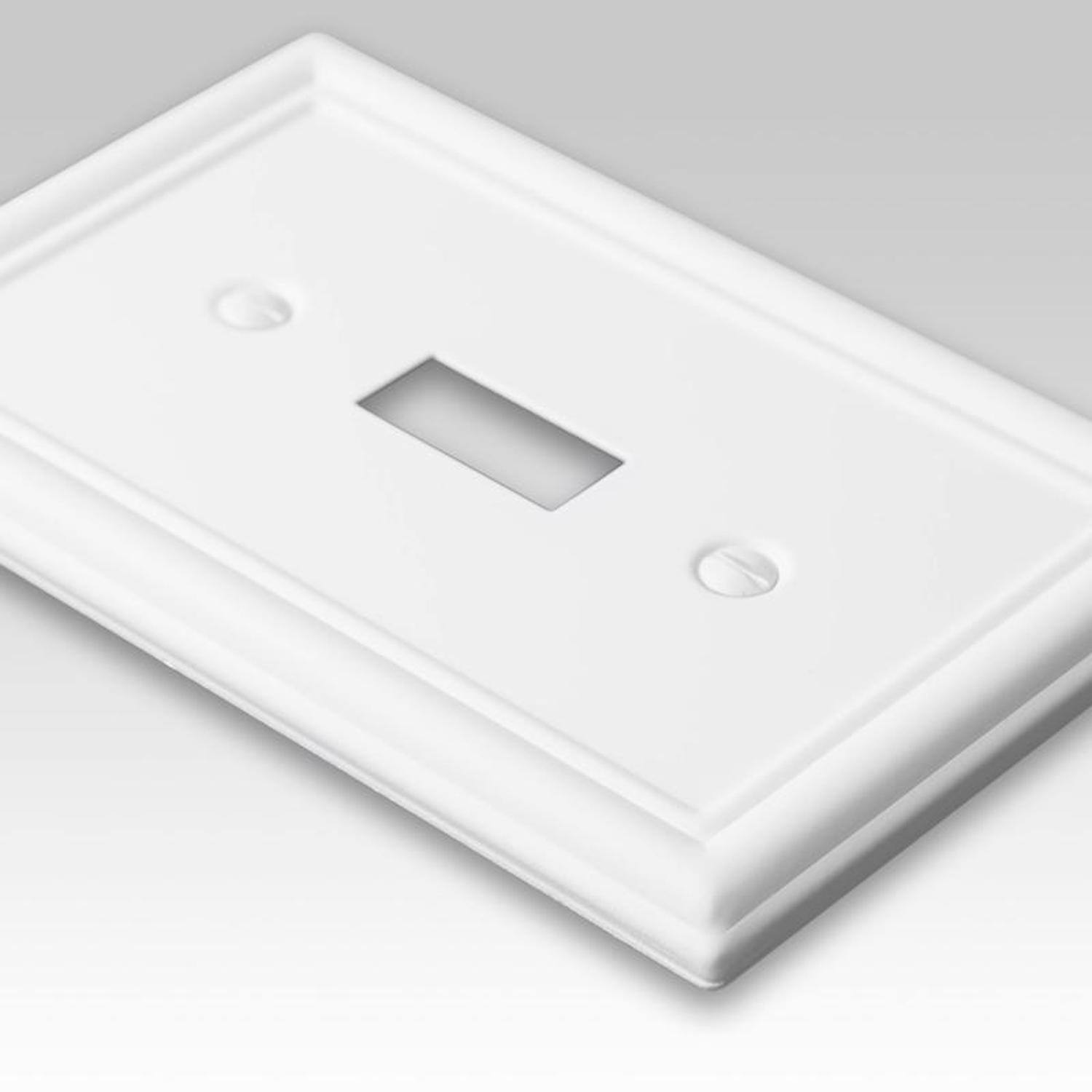 Left. AMERELLE - Amerelle Chelsea White 2 gang Stamped Steel Duplex/Toggle Wall Plate 1 pk - White.