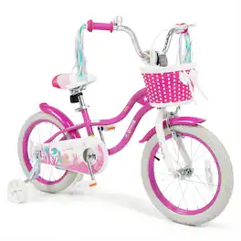 Gymax - 16'' Kids Bike w/Training Wheels Hand Coaster Brakes Adjustable Seat Handlebar - Pink