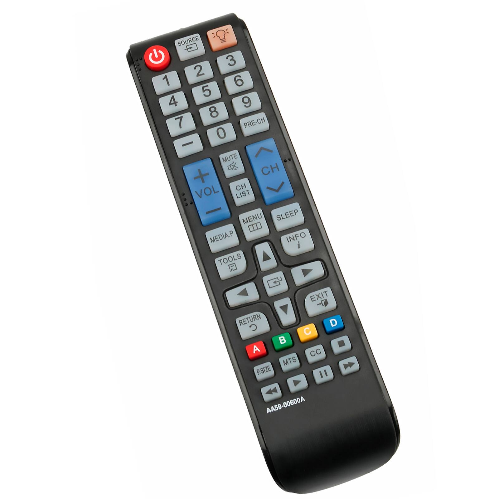 SOURCE 3 2 1 6 5 4 9 8 7 PRE-CH 0 - MUTE  CH + CH VOL LIST - SLEEP MENU 0. MEDIA.P INFO i TOOLS EXIT  RETURN D C C B - A CC MTS P.SIZE 11 AA59-00600A