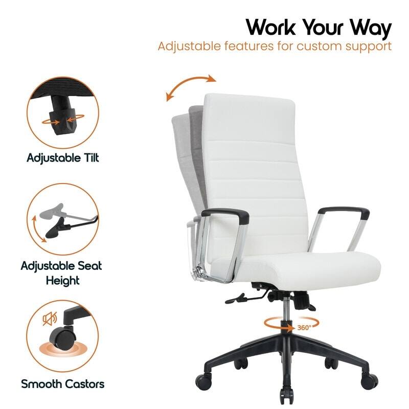 Work Your Way  
Adjustable features for custom support

- Adjustable Tilt
- Adjustable Seat Height
- Smooth Castors
- 360°