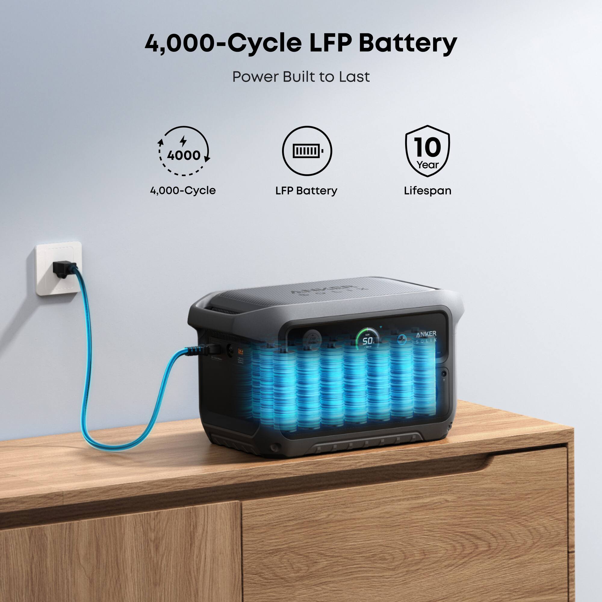 4,000-Cycle LFP Battery Power Built to Last

4,000-Cycle LFP Battery Lifespan

10 Year
