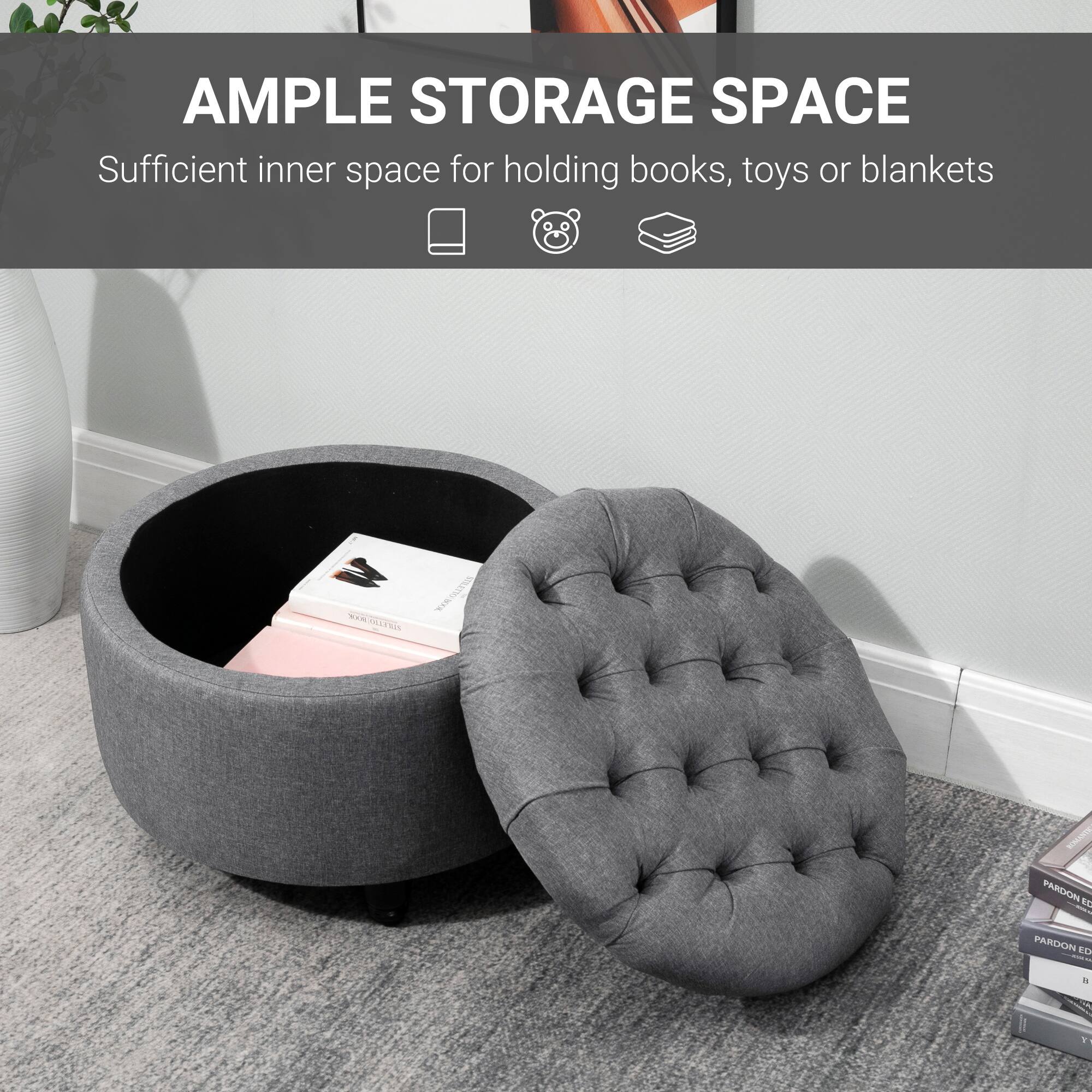 AMPLE STORAGE SPACE Sufficient inner space for holding books, toys or blankets I RAAO  MLIS PARDON EZ PARDON ED - JA  2