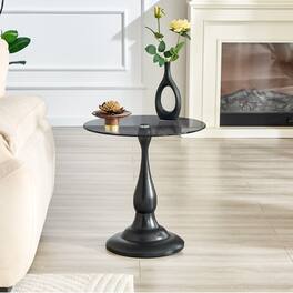 Loheer - Small Metal Side Table Vintage Round Glass Top End Table - Matte Black