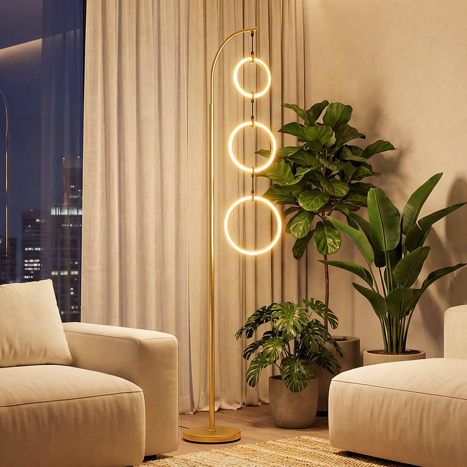 Alt View 1. Costway - Costway 3-Circle Dimmable LED Floor Lamp with Foot Pedal Switch and 3 Color Temperatures - Gold.